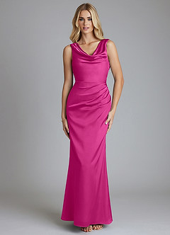 Azazie Tallie Bridesmaid Dresses Fuchsia Mermaid Pleated Stretch Satin Dress image9