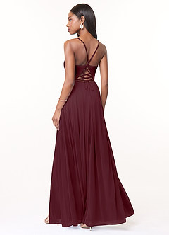 Azazie Marsol At-home Try On Dresses Cabernet A-Line Corset Mesh Dress image2
