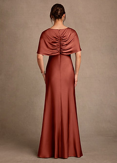 Azazie Dosia 신부의 어머니 드레스 쉬스 주름진 스트레치 새틴 플로어 길이 드레스 image3