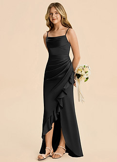 Azazie Mia Junior Black Mermaid Pleated Stretch Satin Dress image4