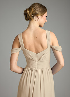 Azazie Lianne Bridesmaid Dresses Champagne A-Line Off the Shoulder Chiffon Dress image6
