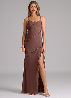 Azazie Nancie Robes de demoiselle d'honneur Robe Sirène en Mousseline de soie Rayé Expresso image1