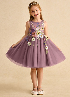 Azazie Prima Flower Girl Dresses Vintage Mauve A-Line Bow Tulle Dress image1