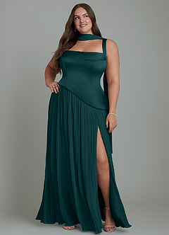 Azazie Stephanie Bridesmaid Dresses Pine A-Line Pleated Stretch Satin Dress image15