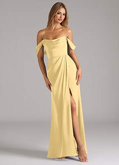 Azazie Johana Robes de demoiselle d'honneur Robe Sirène Convertible en Satin extensible Épaule décolletée Beurre image1