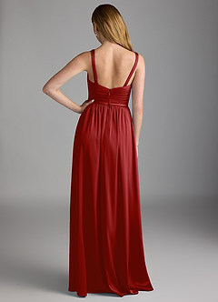 Azazie Chanel Bridesmaid Dresses Pomegranate A-Line Pleated Stretch Satin Dress image2