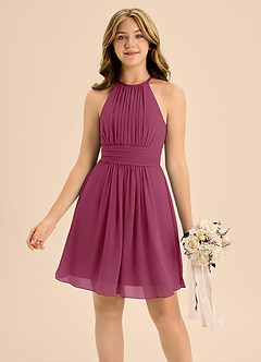 Azazie Bonnie Junior Mulberry A-Line Pleated Chiffon Dress image3