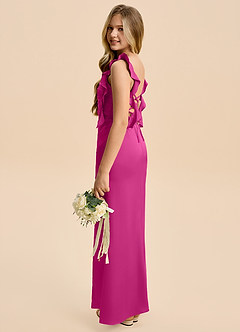 Azazie Jessamine Junior Fuchsia Sheath Ruched Stretch Satin Dress image5