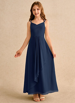 Azazie Zaida Junior Formal Flower Girl Dresses Dark Navy A-Line Pleated Chiffon Dress image4