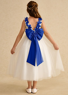 Azazie Lilli vestidos de niña de las flores Vestido de Marfil Azul Real de Tul de Corte En A con Lazo image2