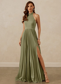 Christian Siriano Bridal for Azazie 1007 Robes de demoiselle d'honneur Robe Trapèze en Satin extensible Plissée Pistache image1