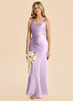 Azazie Agustina Junior Frosted Lilac Sheath Pleated Stretch Satin Dress image4