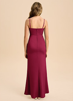 Azazie Buzzy Junior Burgundy Sheath Pleated Stretch Satin Dress image2