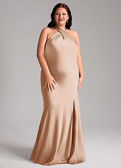Azazie Lorena Robes de demoiselle d'honneur Robe Sirène en Satin extensible Plissée Rose Perle image3