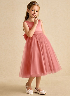 Azazie Winnie Flower Girl Dresses Salmon Pink Ball-Gown Bow Tulle Dress image6