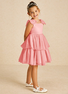 Azazie Vanellope Robe Demoiselle D'honneur Fillette Robe Trapèze en Tulle Arc Corail image1