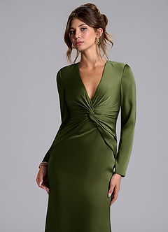 Azazie Valerie Bridesmaid Dresses Olive Mermaid Long Sleeve Stretch Satin Dress image6