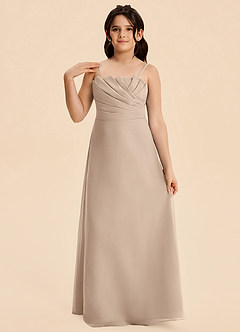 Azazie Rory Junior Robe Trapèze en Mousseline de soie Plissée Taupe image5