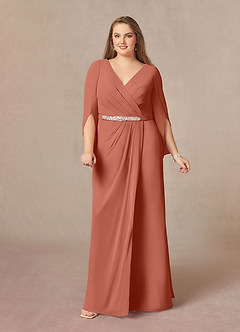 Azazie Belinda Moeder van de bruid jurken A-Lijn Jurk van Chiffon V-hals geplooid Klei image8