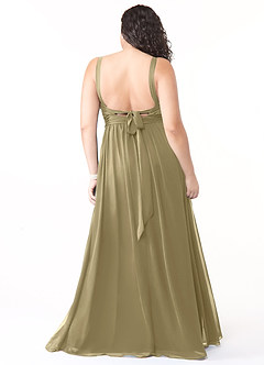 Azazie Aziza Bridesmaid Dresses Moss Green A-Line V-Neck Pleated Chiffon Dress image8