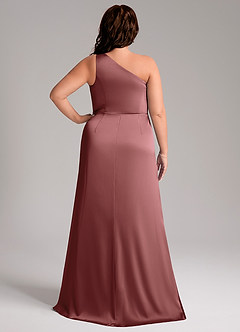 Azazie Phaedra Bridesmaid Dresses Amethyst A-Line One Shoulder Stretch Satin Dress image9
