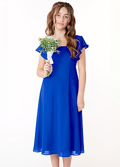 Azazie Bondi Junior A-Line Ruchede Chiffon Te-længde Junior brudepige Kjole image4