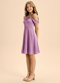 Azazie Anselie Junior Linia A Pofałdowany Satyna elastyczna Mini Młodsza druhna Sukienka image4