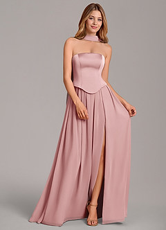 Azazie Cadence Robes de demoiselle d'honneur Robe Trapèze Convertible en Satin extensible Corset Rose Poussiéreuse image3