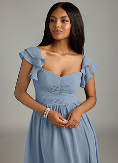Azazie Anaya Bridesmaid Dresses Dusty Blue A-Line Pleated Chiffon Dress image6