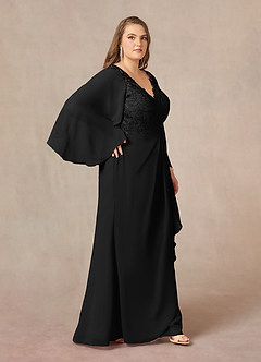 Azazie Perry vestidos de madre de la novia Vestido de Negro de Gasa de Sirena con Encaje cuello pico image10