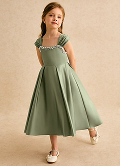 Azazie Yosemite Flower Girl Dresses Pistachio Ball-Gown Sweetheart Neckline Matte Satin Dress image6