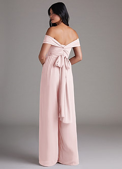 Azazie Lamara Bridesmaid Dresses Blushing Pink Off the Shoulder Chiffon Convertible Jumpsuit image5