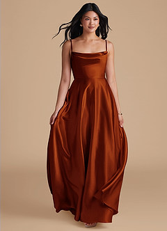 Azazie Elle Bridesmaid Dresses Auburn A-Line with Pockets Metallic Satin Dress image5