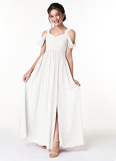 Azazie Lianne Junior White A-Line Off the Shoulder Chiffon Dress image1