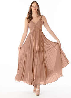 Azazie Raychelle Bridesmaid Dresses Champagne Rose A-Line V-Neck Chiffon Dress image1