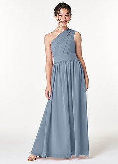 Azazie Molly Junior Dusty Blue A-Line Pleated Chiffon Dress image1