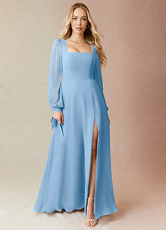 Azazie Leonia Bridesmaid Dresses Powder Blue A-Line Long Sleeve Chiffon Dress image3