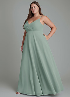 Azazie Amani Bridesmaid Dresses Silver Sage A-Line Pleated Chiffon Dress image10
