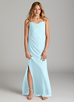 Azazie Mai Junior Cloud Blue Sheath Pleated Chiffon Dress image1