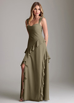 Azazie Sloane Vestidos de damas de honor Vestido de Verde Sauce de Gasa de Corte en A con Escote de Corazón image1