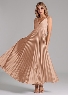 Azazie Raychelle Robes de demoiselle d'honneur Robe Trapèze en Satin extensible Plissée Rose Perle image2