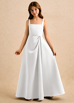 Azazie Emiko Girls Formal Flower Girl Dresses White A-Line Pleated Matte Satin Dress image4