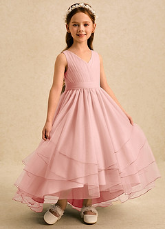 Azazie Seraphina Flower Girl Dresses Rosette A-Line Pleated Tulle Dress image3