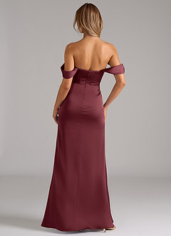 Azazie Johana Bridesmaid Dresses Merlot Mermaid Off the Shoulder Stretch Satin Convertible Dress image4
