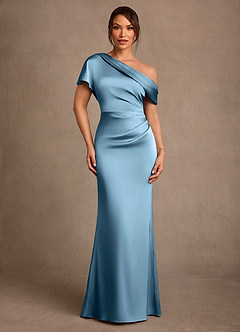 Azazie Rutha Mother of the Bride Dresses Steel Blue Sheath One Shoulder Stretch Satin Dress image1