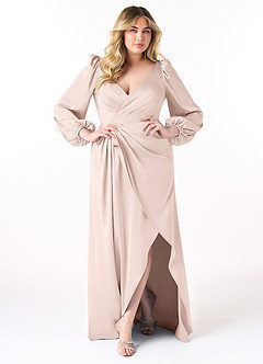 Azazie Mel Brudtärnklänningar Klänning av Tubklänning i Stretch Satin Långärmad Rodnande Rosa image7