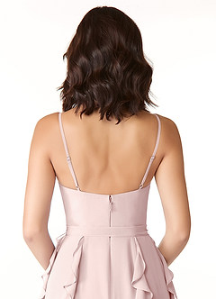 Azazie Peyton Bridesmaid Dresses Blushing Pink A-Line Ruched Chiffon Dress image3
