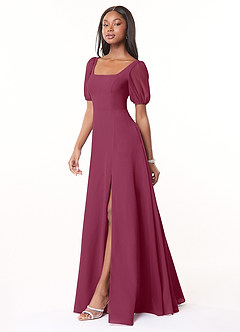 Azazie Alani Brautjungfernkleider A-Linie Quadratischer Ausschnitt Chiffon Kleid Maulbeerrot image3
