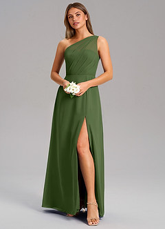 Azazie Phaedra Bridesmaid Dresses Olive A-Line One Shoulder Chiffon Dress image4