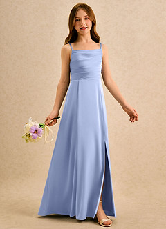 Azazie Chamomile Girls Formal Sukienki dla dziewczynek sypiących kwiaty Linia A Pofałdowany Satyna elastyczna Długość podłogi Sukienka image2